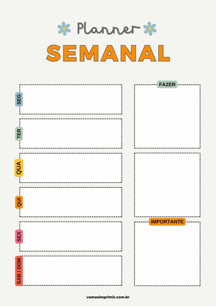 Planner Semanal para imprimir com seções organizadas
