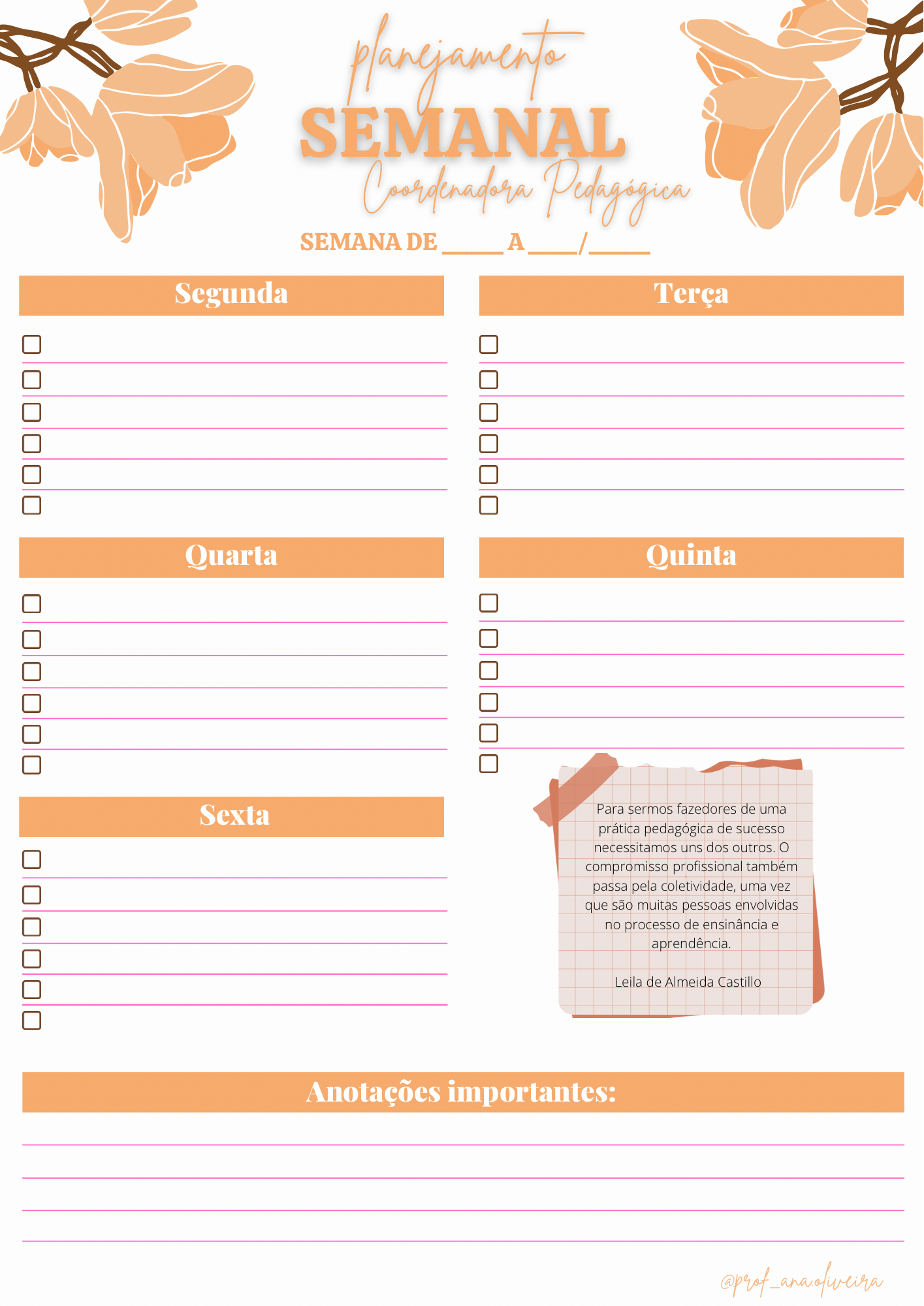 Planner Semanal para Imprimir e Organizar Atividades
