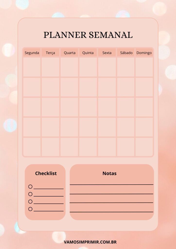 Planner Semanal para imprimir em tons de rosa