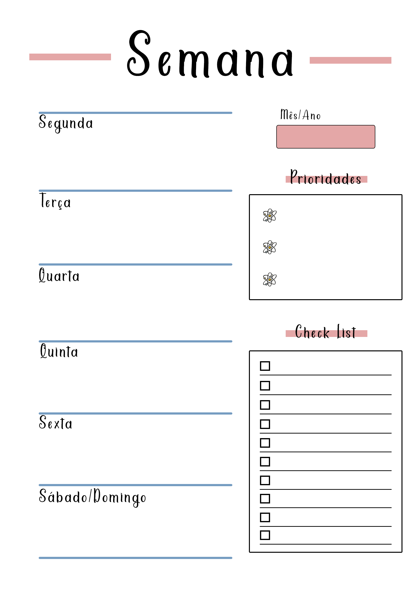 Planner Semanal para imprimir - Organização e Planejamento