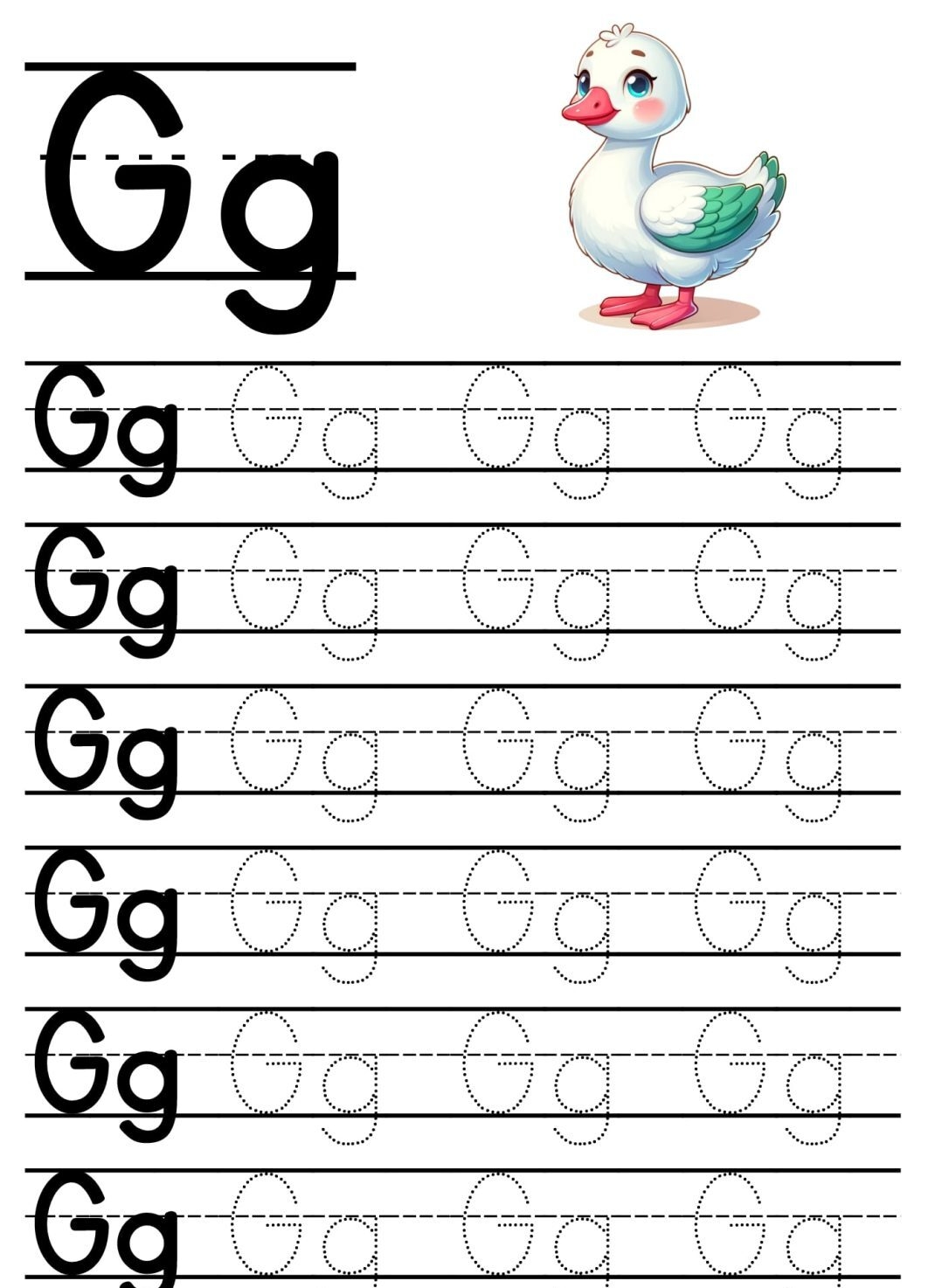 Pratique a Caligrafia com a Letra G em Estilo Pontilhado