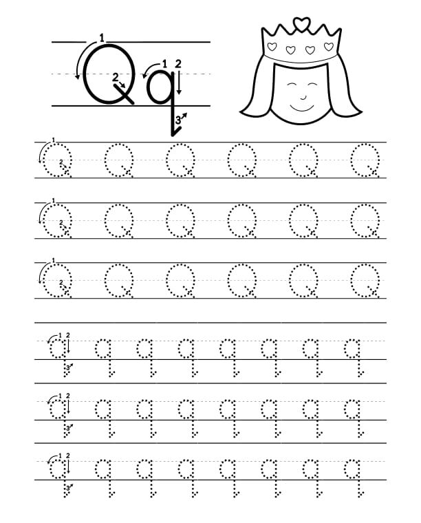 Pratique a Escrita da Letra Q em Maiúscula e Minúscula com Pontilhados