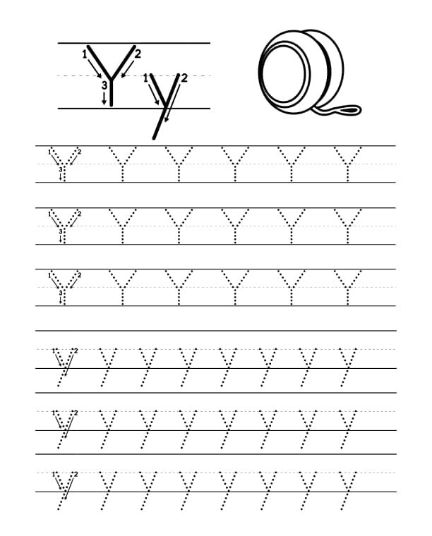 Pratique a Letra Y em Pontilhado - Exercícios para Imprimir