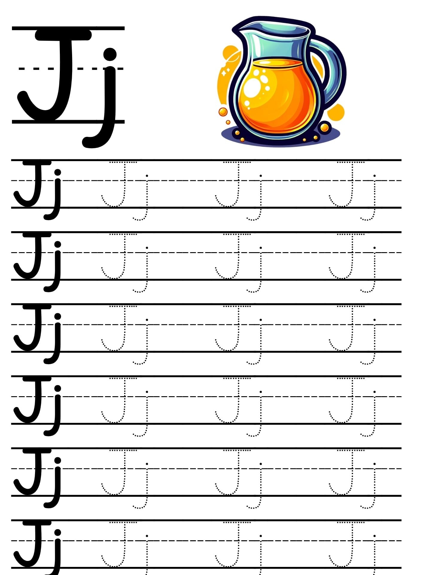 Pratique Caligrafia com o Alfabeto em Pontilhado da Letra J