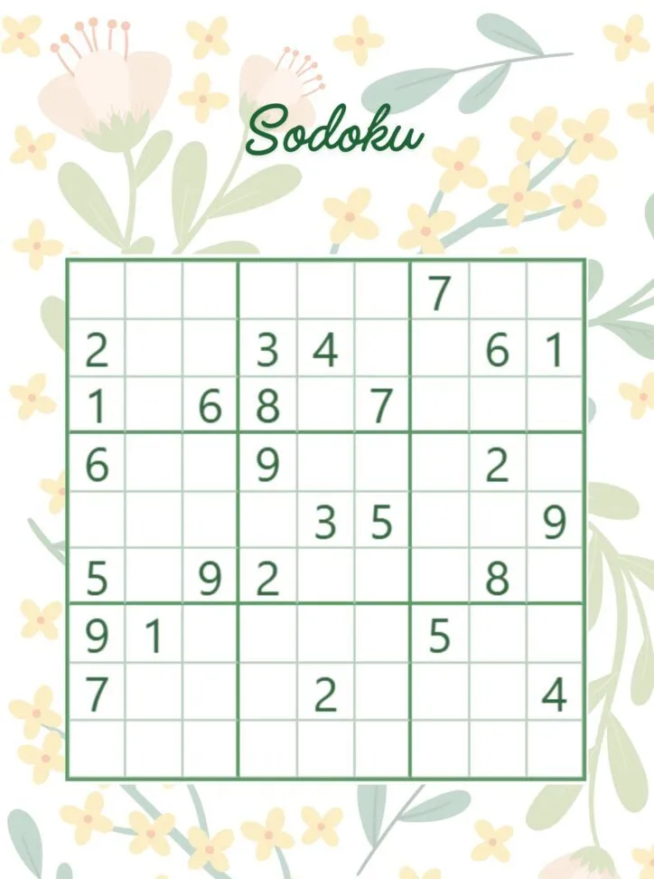 Quebra-Cabeça de Sodoku para Imprimir com Tema Floral