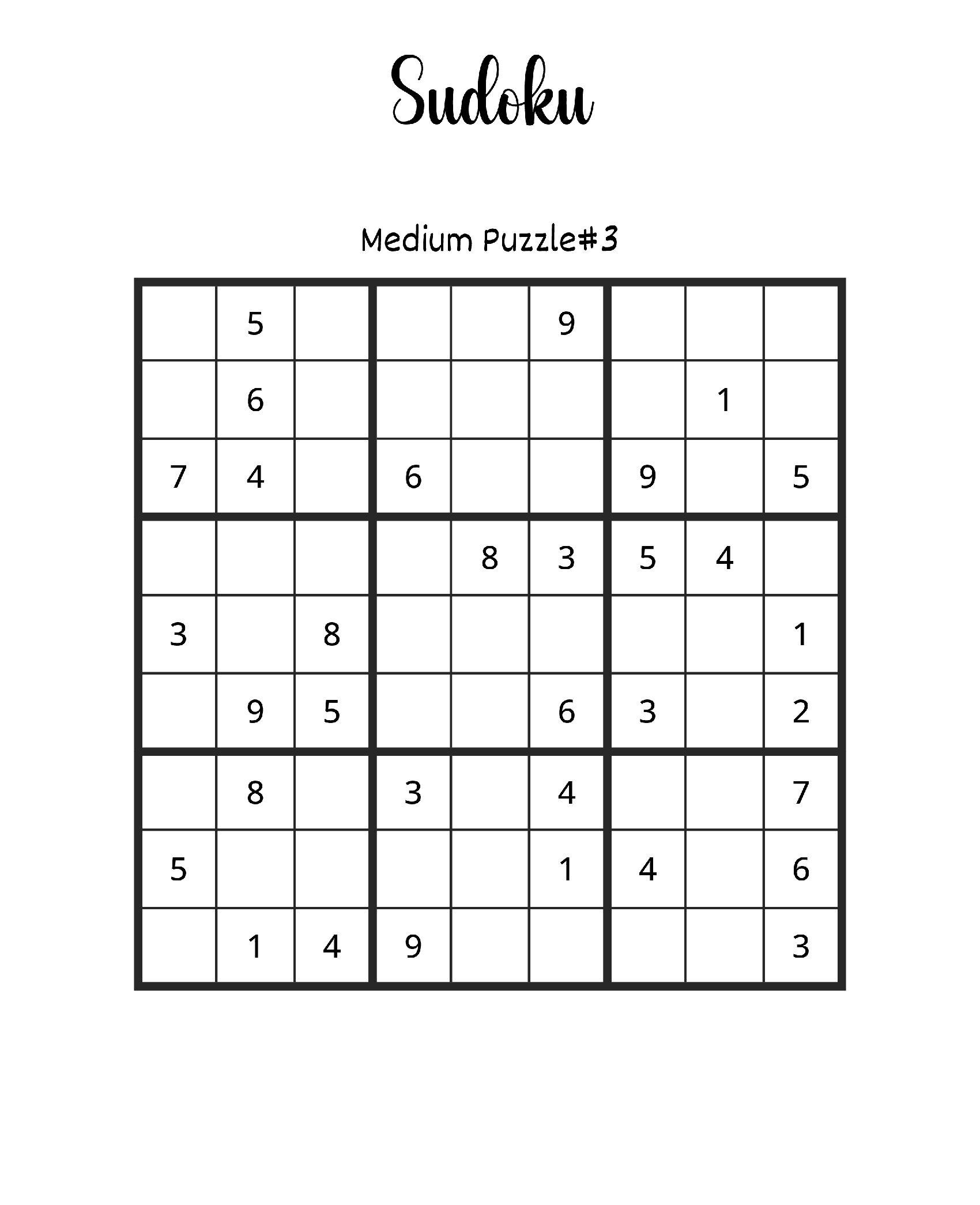 Quebra-cabeça de Sudoku Médio para Imprimir e Resolver