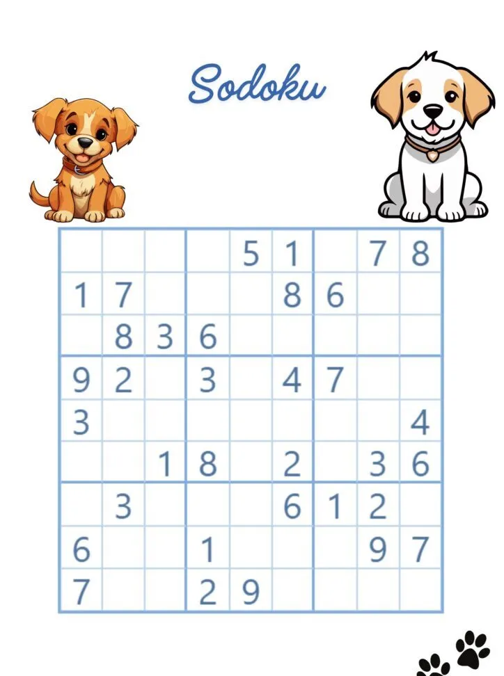 Quebra-Cabeça de Sudoku para Imprimir com Cachorros