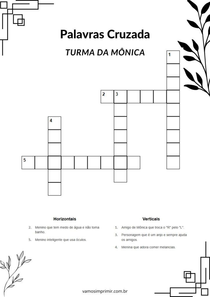 Quebra-Cabeça Palavras Cruzadas: Turma da Mônica para Imprimir