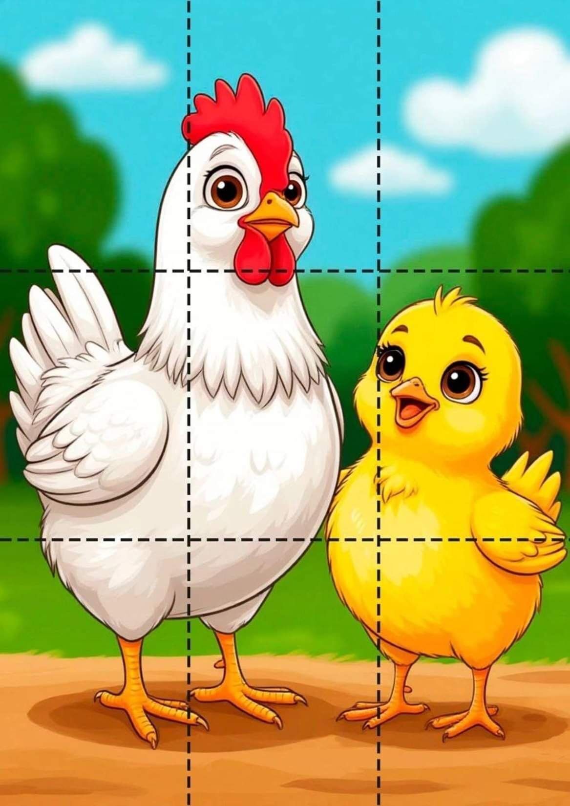 Quebra Cabeça para imprimir com galinha e pintinho
