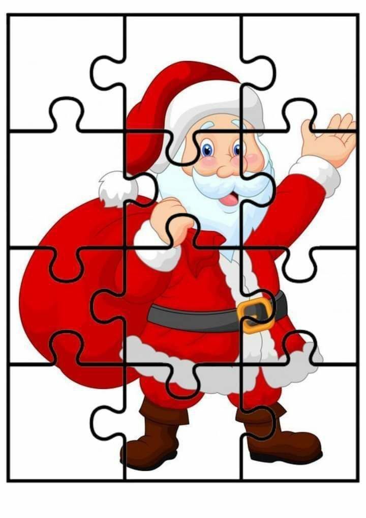 Quebra-Cabeça para Imprimir com Papai Noel Sorridente