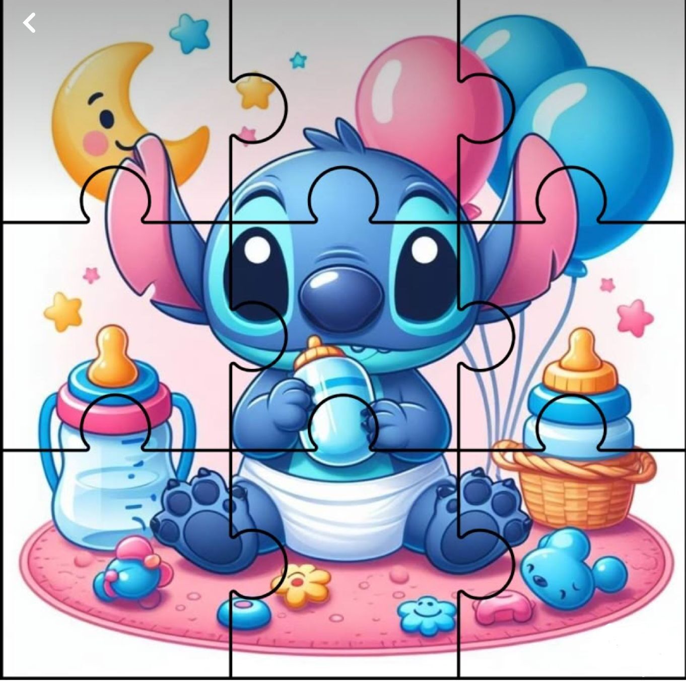 Quebra Cabeça para imprimir com personagem azul e elementos infantis