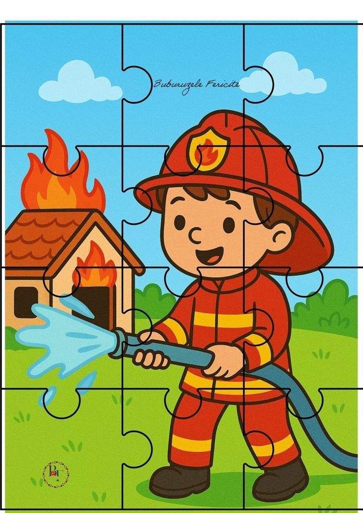 Quebra-Cabeça para Imprimir do Bombeiro em Ação