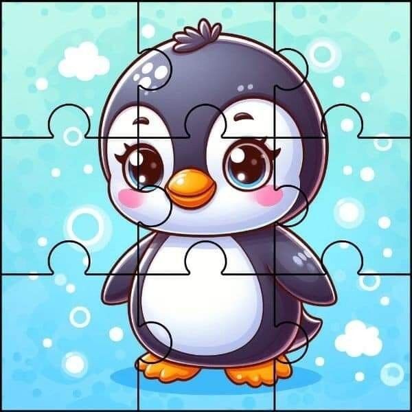 Quebra-Cabeça para imprimir do pinguim fofo em bolhas