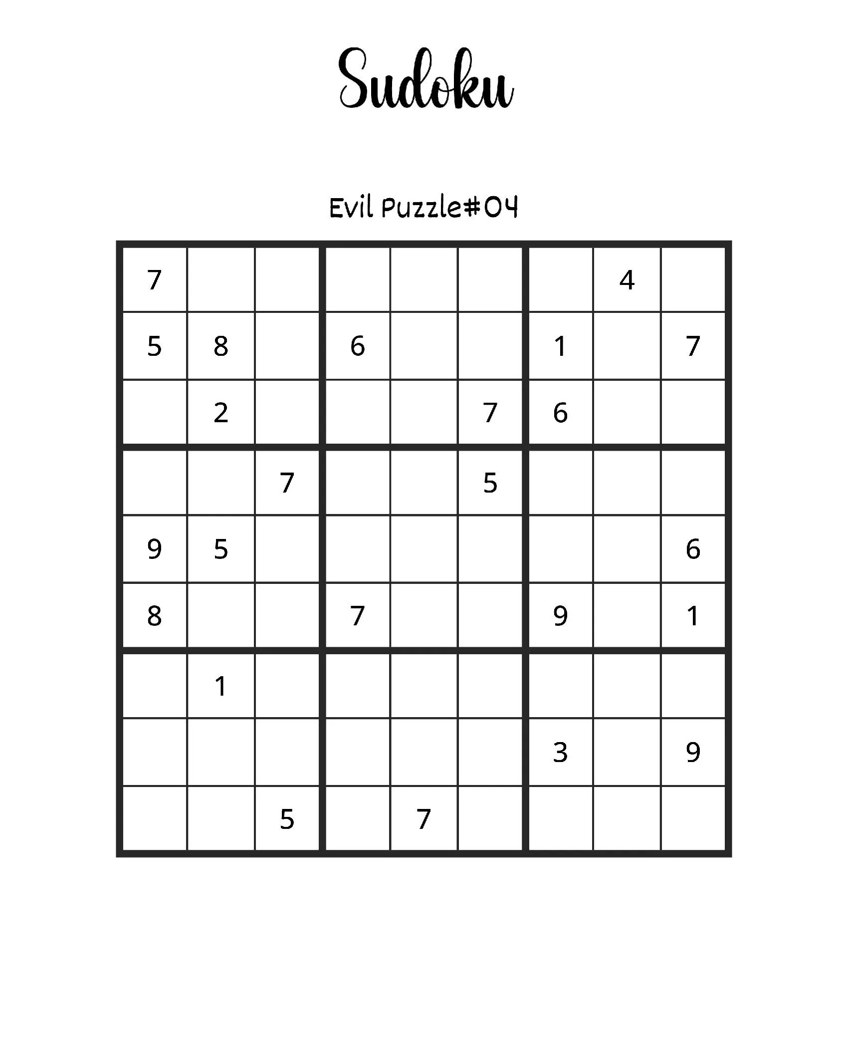 Quebra-cabeça Sudoku Evil Puzzle #04 para imprimir