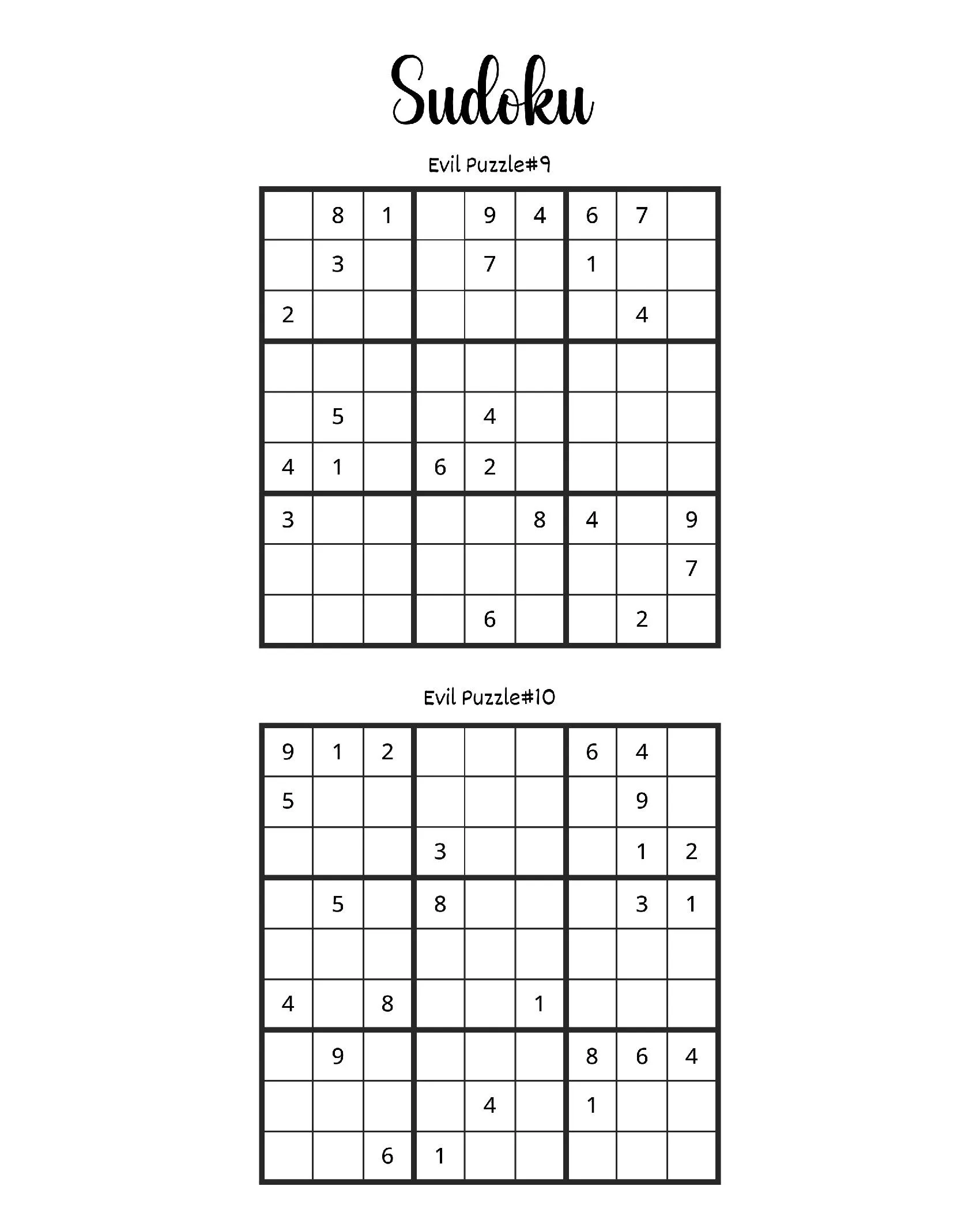 Quebra-cabeça Sudoku Evil Puzzle para imprimir e resolver