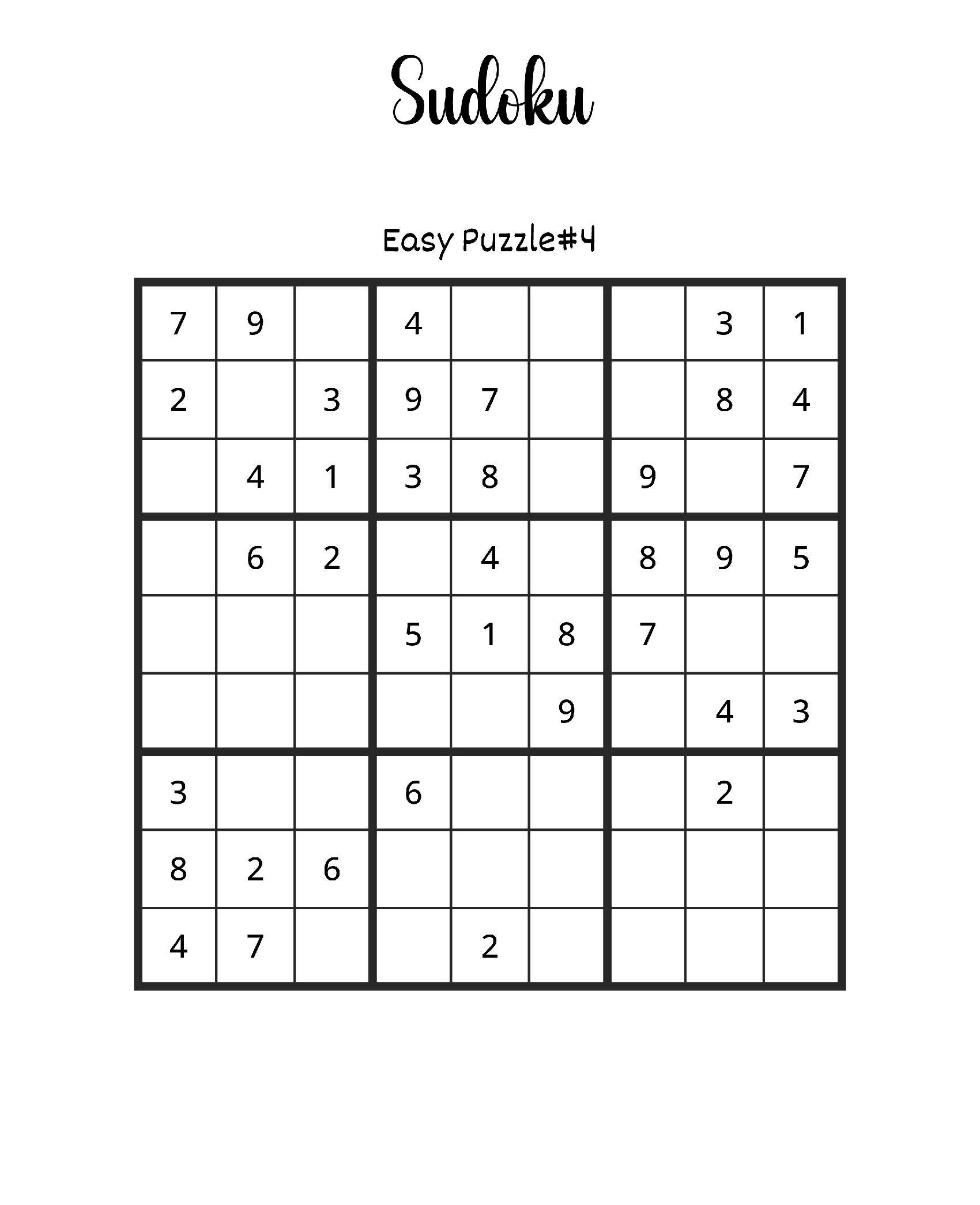 Quebra-cabeça Sudoku fácil para impressão - Puzzle#4