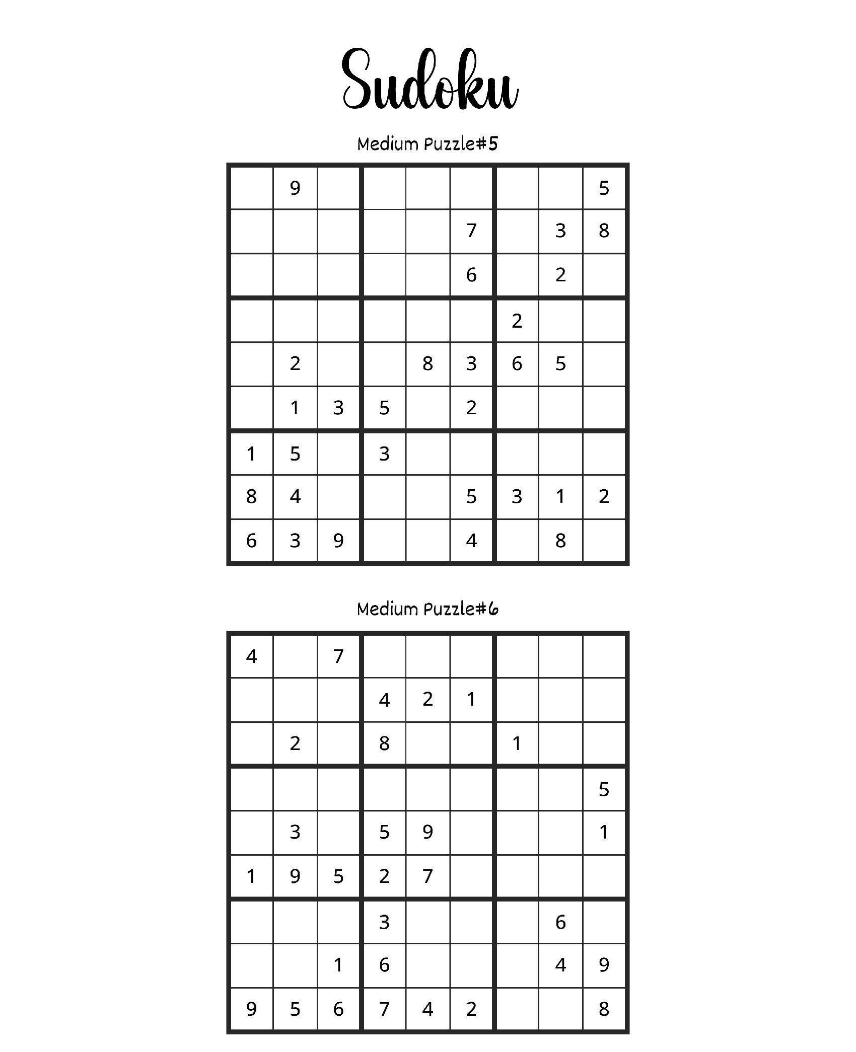 Quebra-cabeças de Sudoku para Impressão - Puzzle #5 e #6