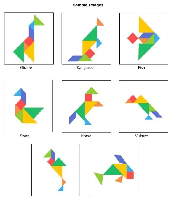 Quebra-cabeças de tangram com figuras coloridas de animais