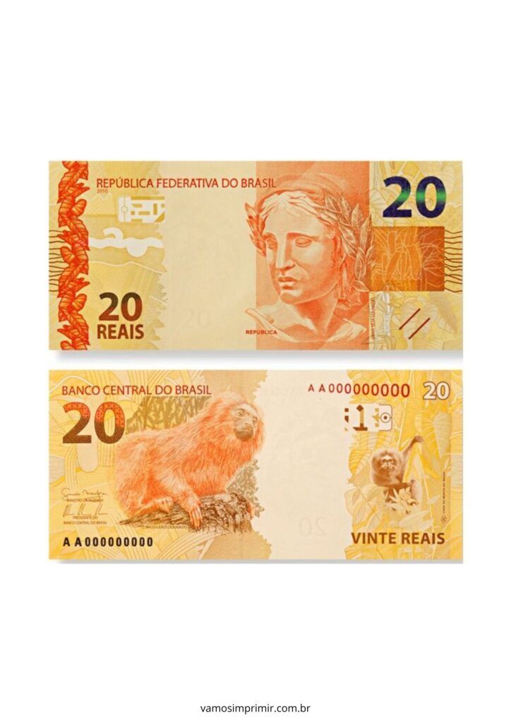 Réplicas de Notas de 20 Reais para Imprimir e Brincar