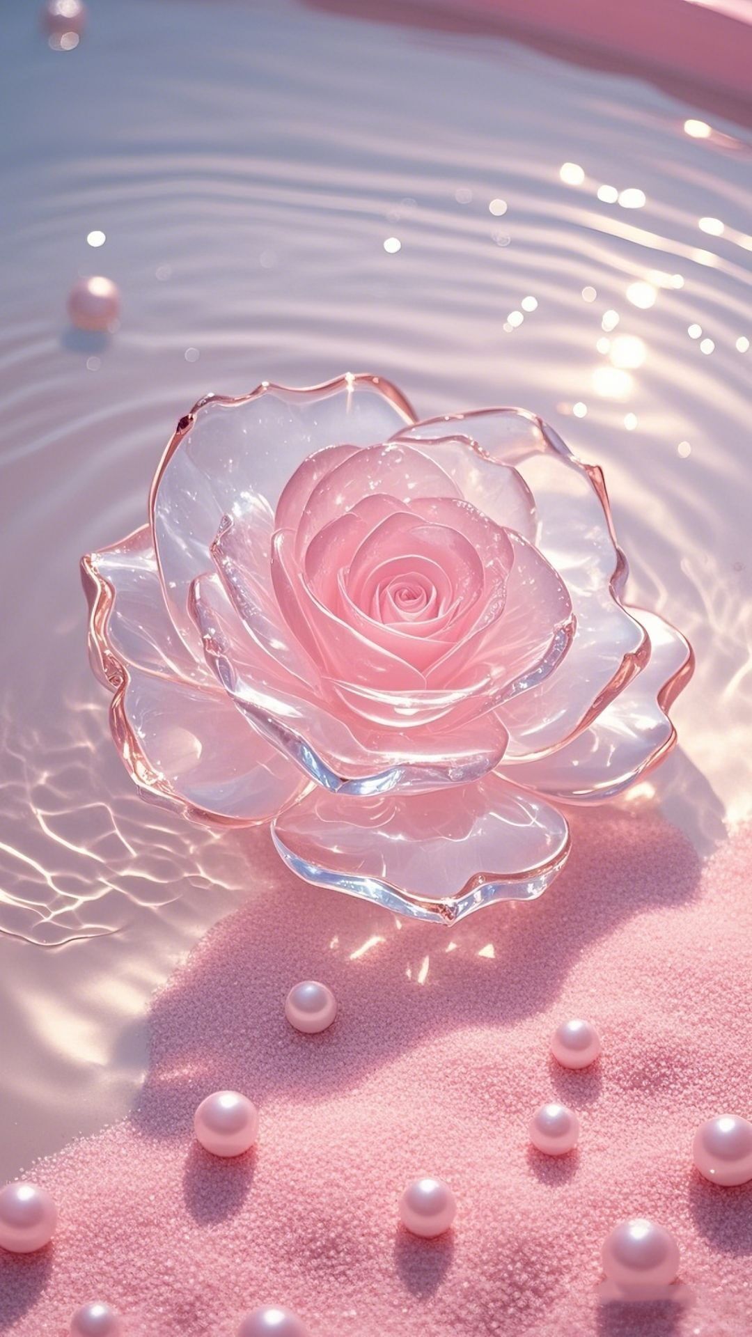 Rosa Translúcida e Pérolas para Celular Feminino