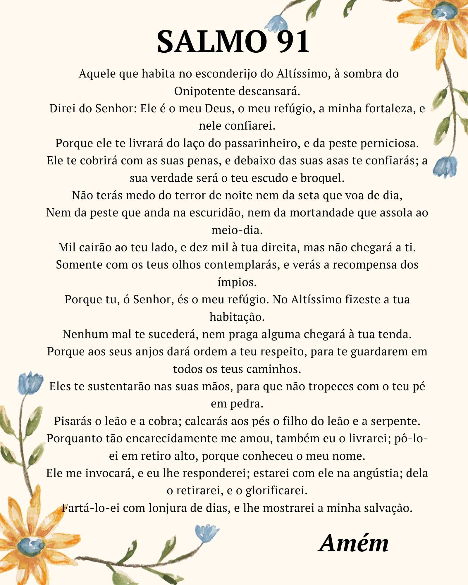 Salmo 91 para imprimir com design floral e claro
