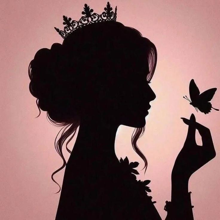 Silhueta Feminina Elegante com Borboleta - Foto de Perfil