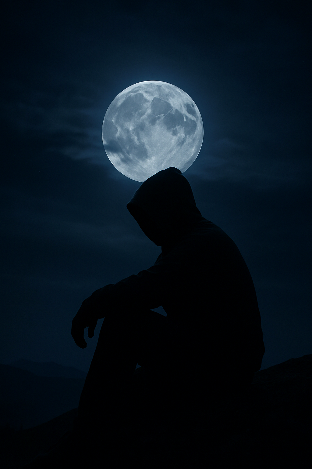 Silhueta Masculina com Lua Cheia ao Fundo