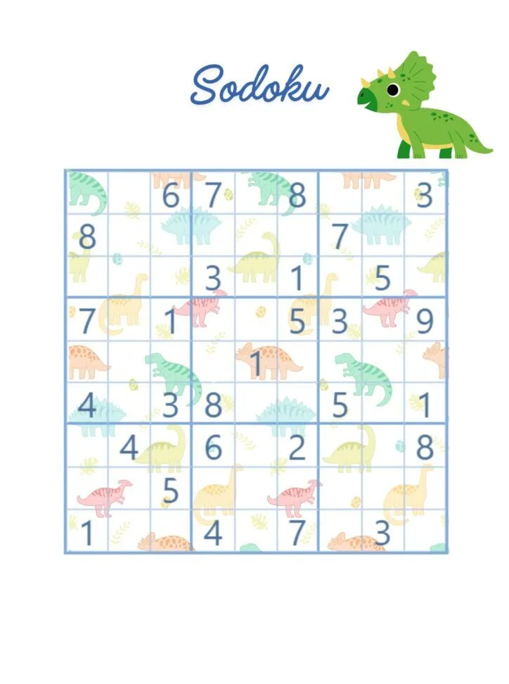 Sodoku para imprimir: desvende os números com dinossauros