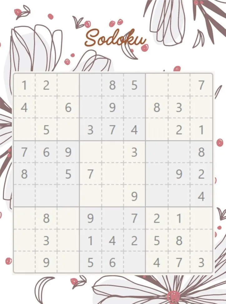 Sudoku decorativo para imprimir e se divertir com flores