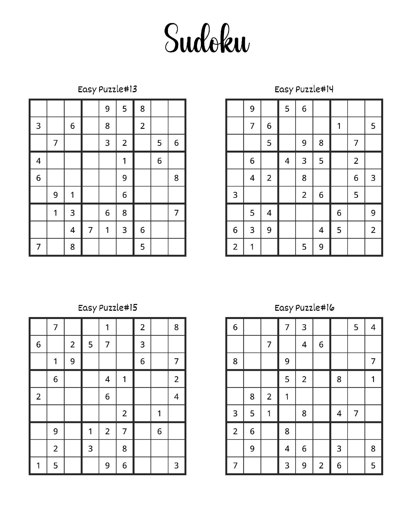 Sudoku fácil para imprimir: desafios em 4 grades simples