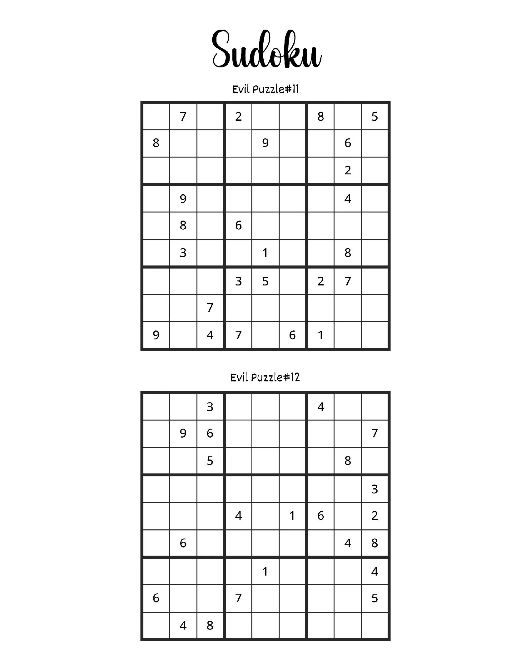 Sudoku para imprimir: Desafios de Sudoku Evil Puzzle