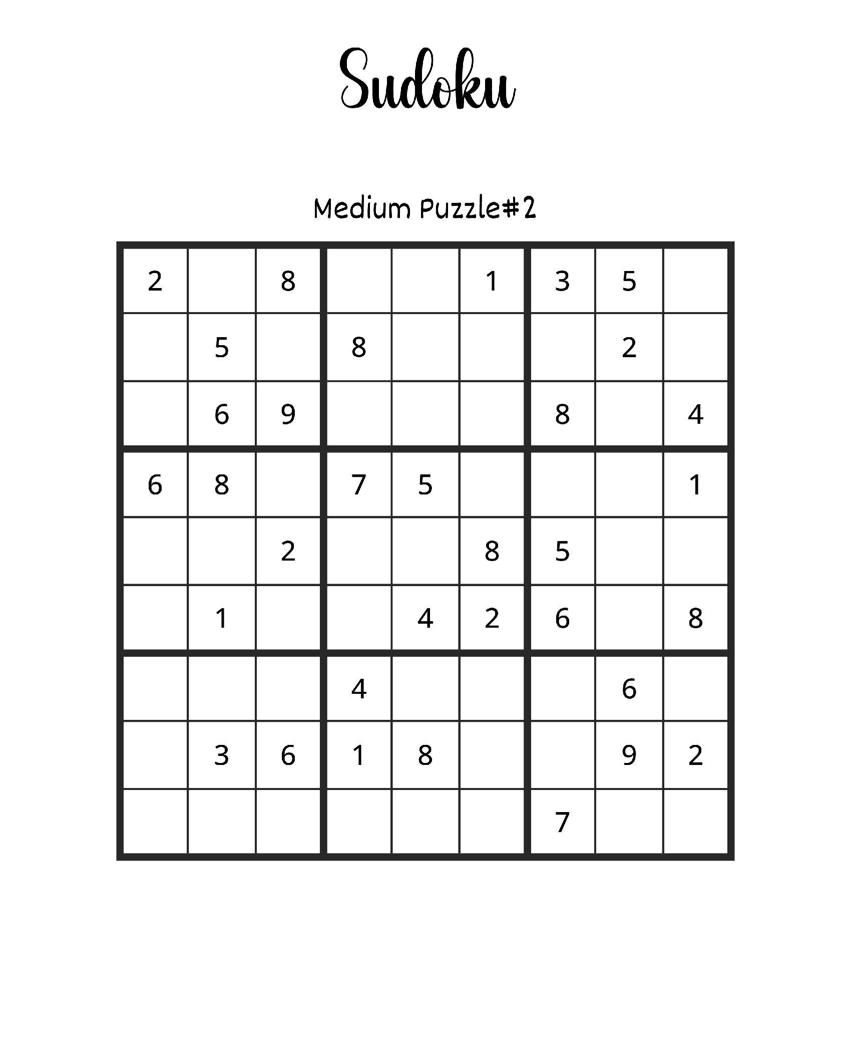 Sudoku para imprimir - Quebra-cabeça Médio #2