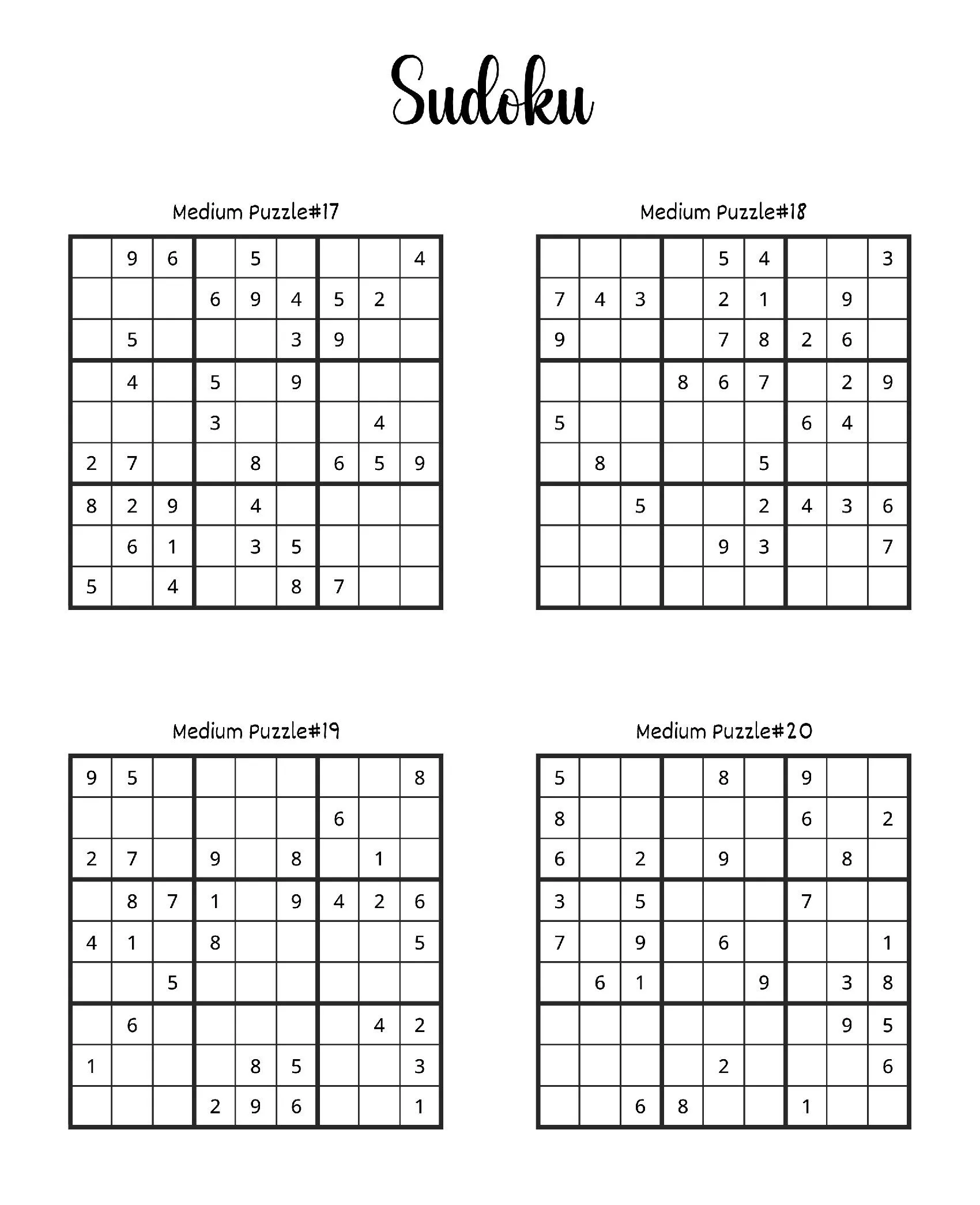 Sudoku para imprimir: Quebra-cabeças de níveis médios