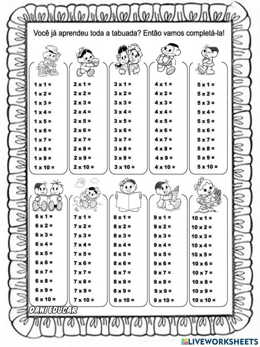 Tabela de Tabuada para Imprimir com Ilustrações Divertidas