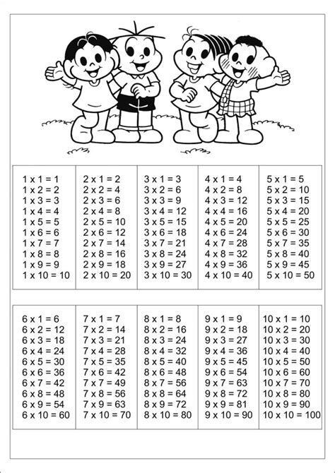 Tabuada para imprimir com personagens infantis animados