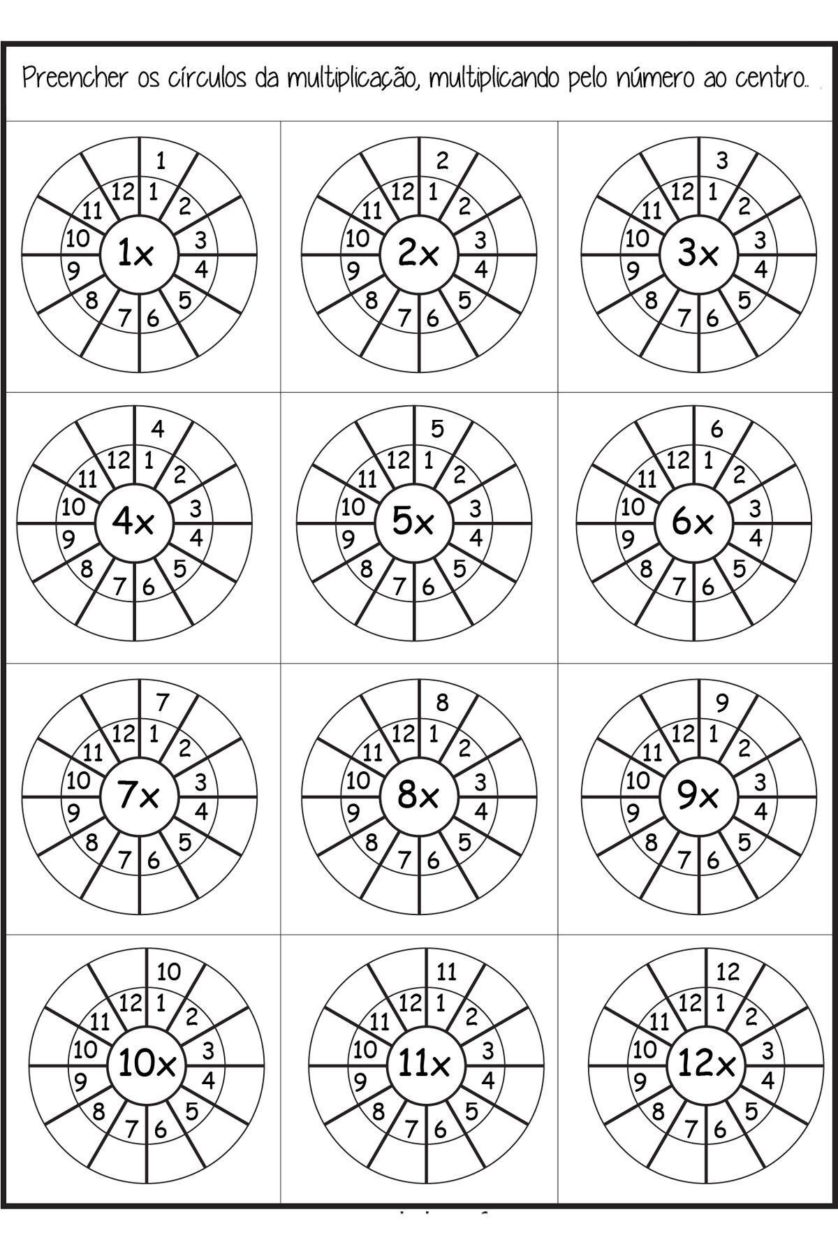 Tabuada para imprimir - Multiplicação Circular Interativa