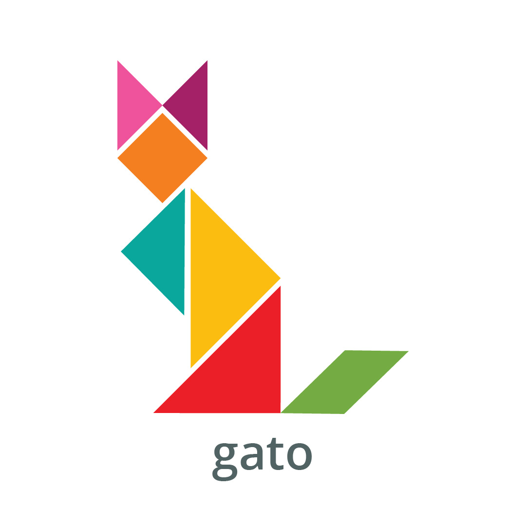 Tangram colorido de gato para imprimir e montar