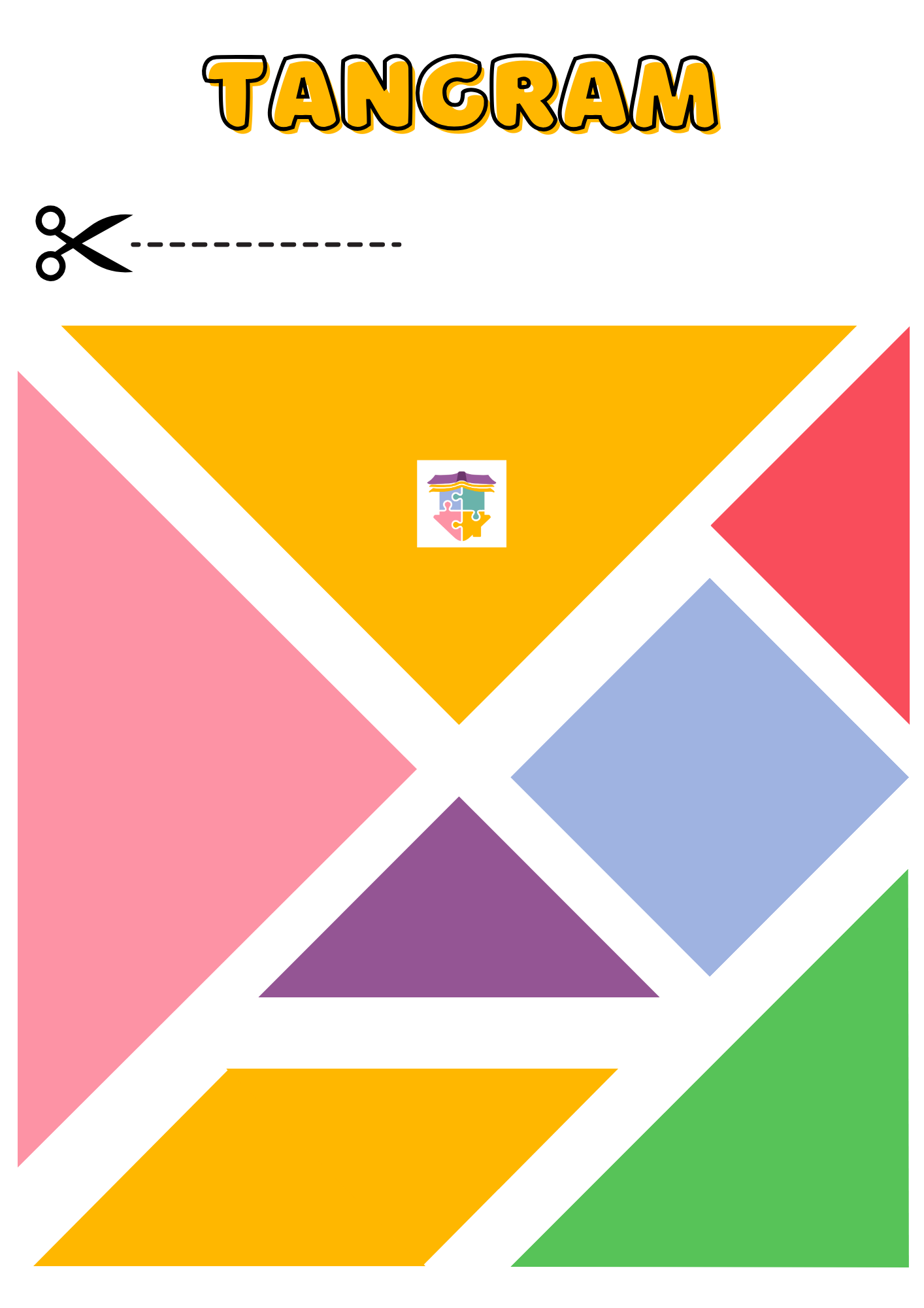 Tangram colorido para imprimir e recortar com formas