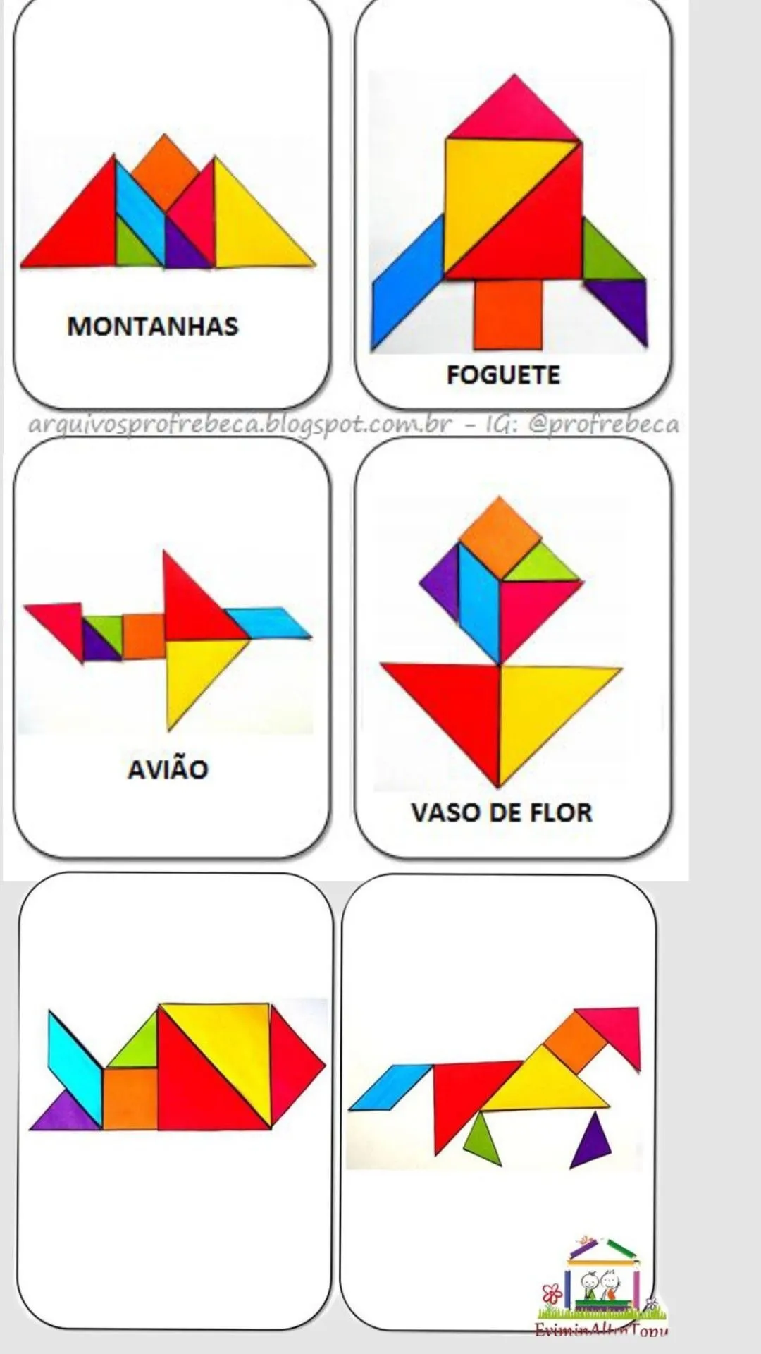 Tangram para imprimir com diferentes figuras coloridas