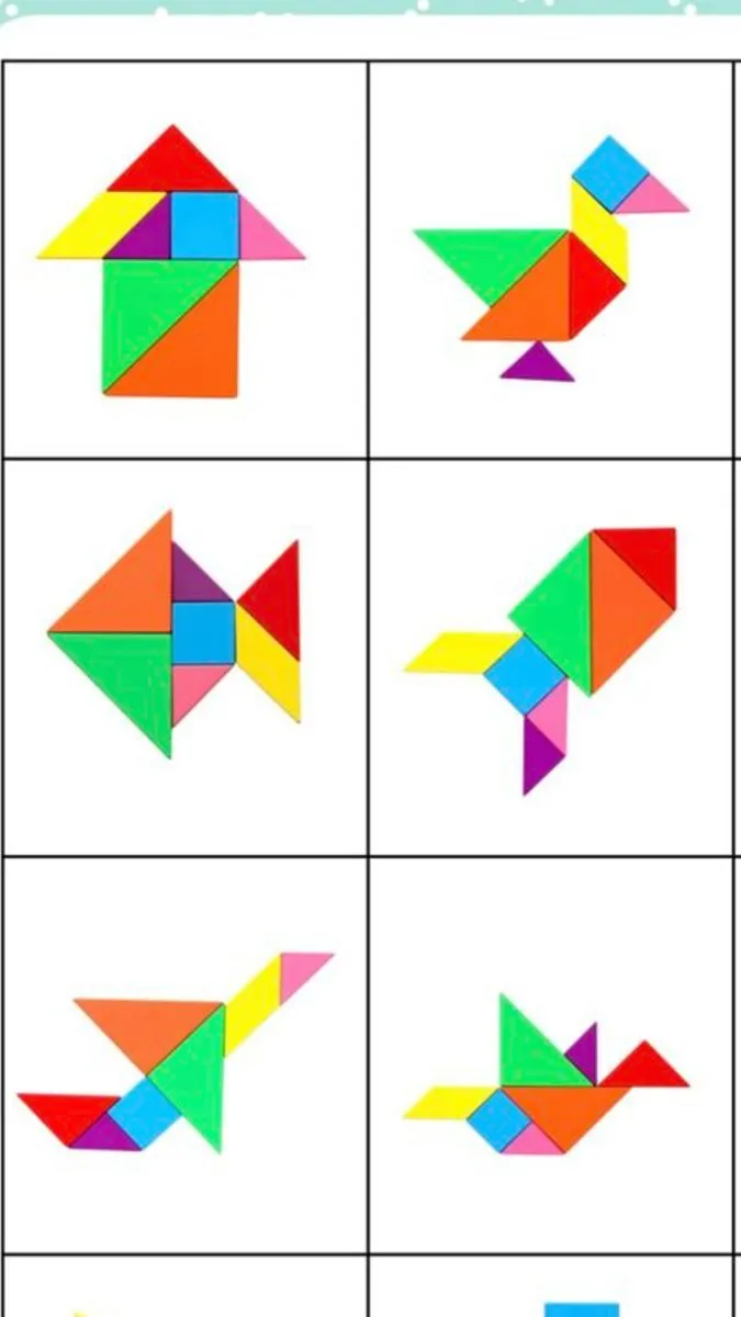 Tangram para imprimir com diversas figuras educativas
