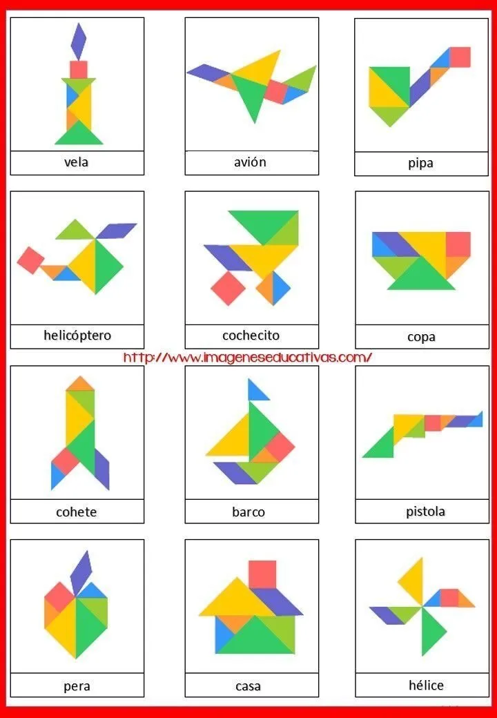 Tangram para imprimir com divertidas figuras coloridas
