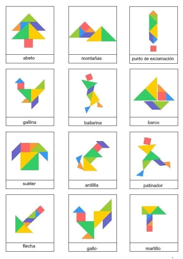 Tangram para imprimir com figuras coloridas diversas