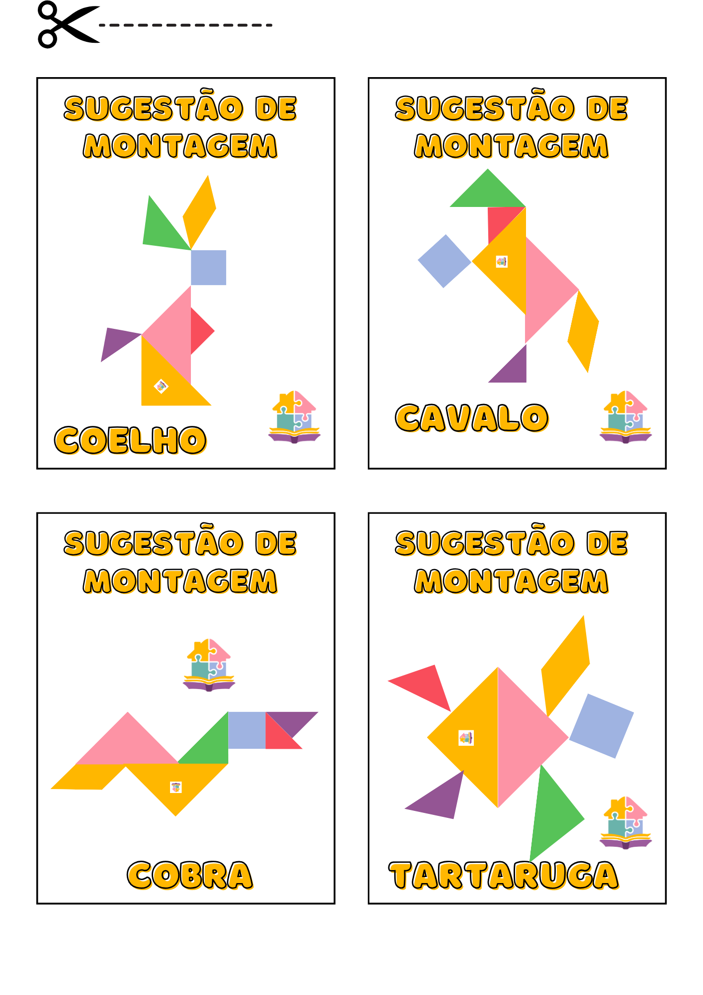 Tangram para imprimir com figuras de animal coloridas