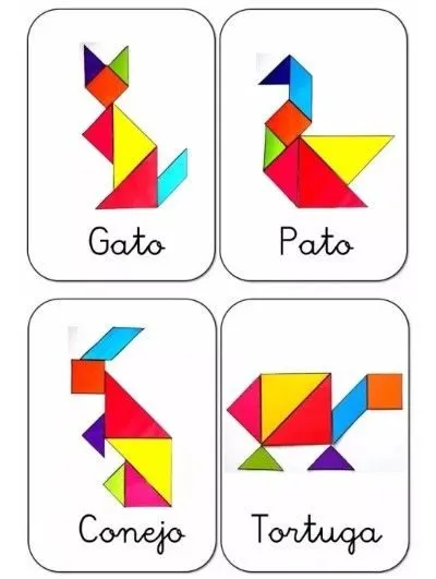 Tangram para imprimir com figuras de gato, pato e mais
