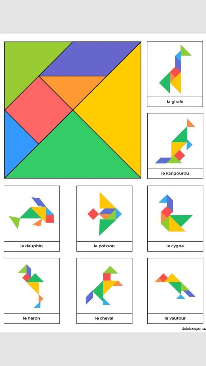 Tangram para imprimir com figuras de girafa e canguru