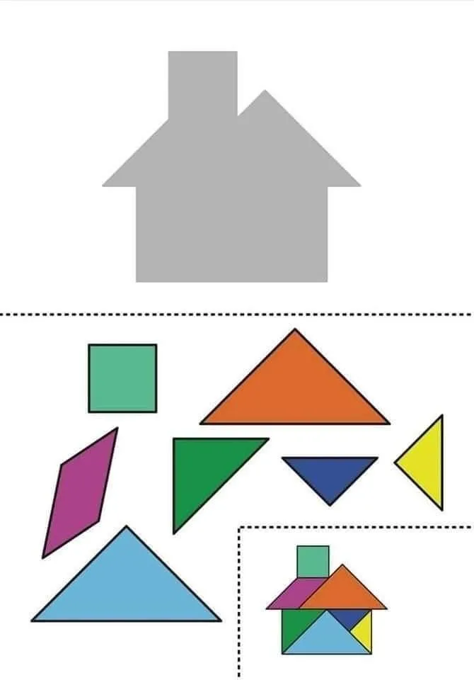 Tangram para imprimir com formas geométricas coloridas