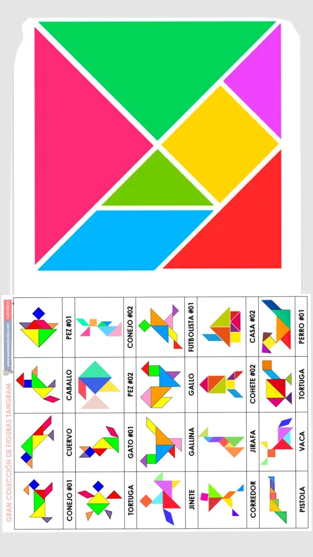 Tangram para imprimir com guia de montagem de figuras