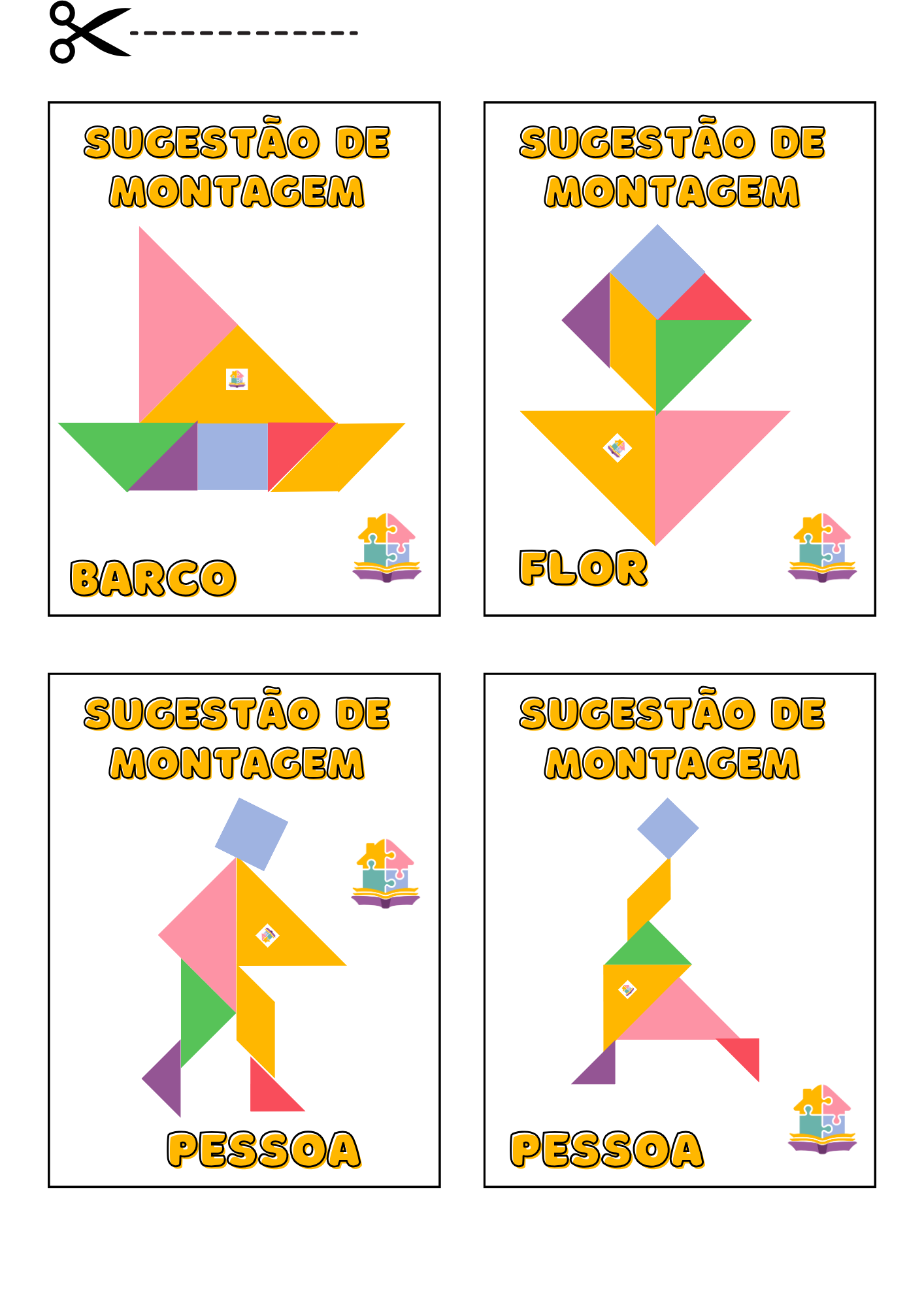 Tangram para imprimir com várias formas geométricas coloridas