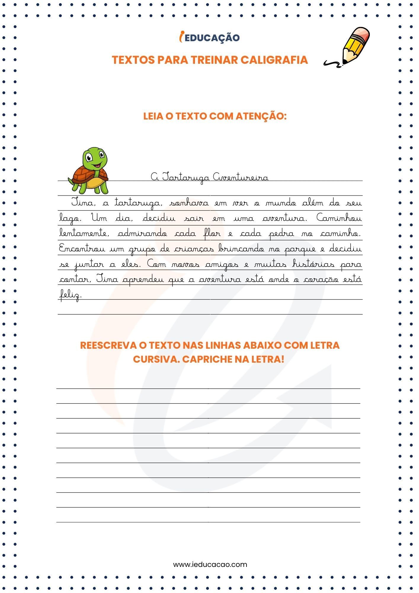 Textos para Treinar Caligrafia com Exercícios para Imprimir