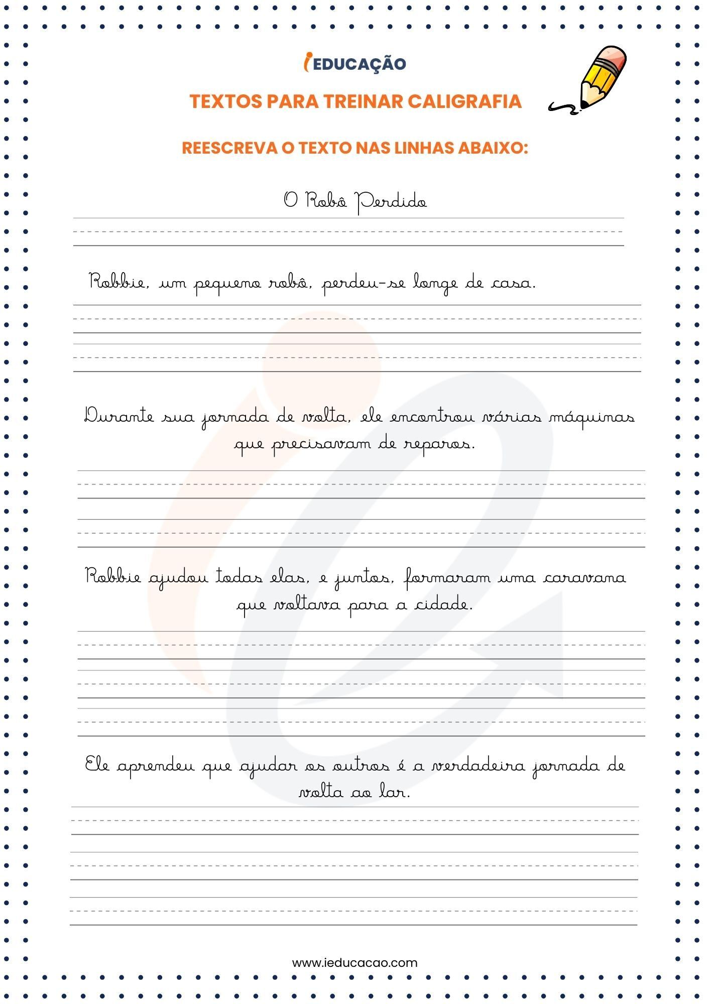 Textos para treinar caligrafia - O Robô Perdido